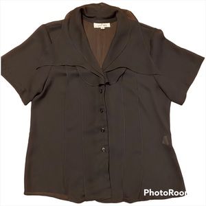 Carry Back Black button-down blouse with ruffles. Size 14